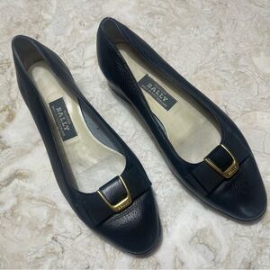 Bally Vintage Black Leather Dress Shoes with Logo Bow Sz 3